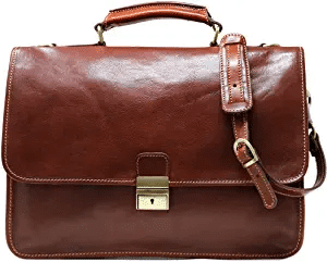 Cenzo Italian Leather Laptop Briefcase Bag in Brown Calfskin