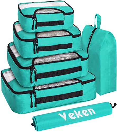 Veken-6-Set-Packing-Cubes-Travel-Luggage-Organizers-with-Laundry-Bag-Shoe-Bag-Teal