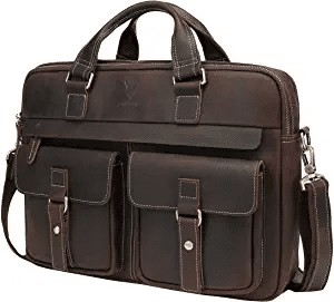 WILD WORLD Leather Laptop Briefcase Shoulder Bag for Men Large Capacity